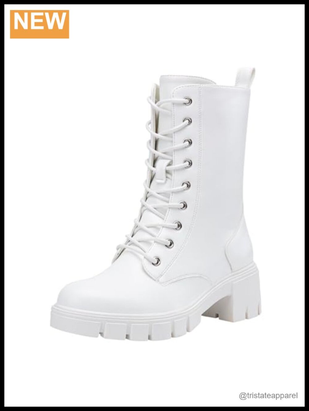 Vepose Women's Mid Calf Combat Boots Lace Up Chunky Platform Faux Leather